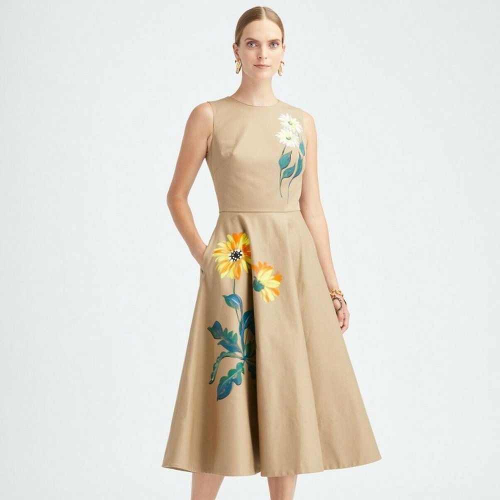 SOLD#$2,790 NEW OSCAR DE LA RENTA STUNNING HAND PAINTED DAY DRESS 12 - Picture 2 of 8